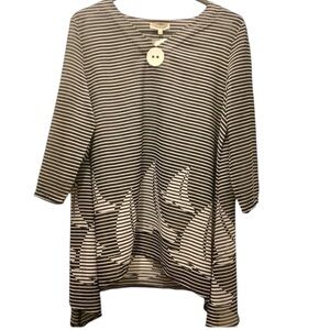 NWT Indigo Soul Sailboats Navy Sheer Striped Tunic Size Medium Oversized